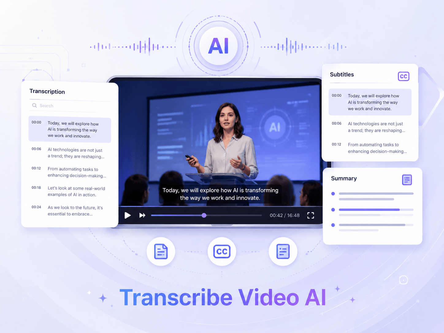 Generate Transcripts, Subtitles, and Summaries for Any Use Case